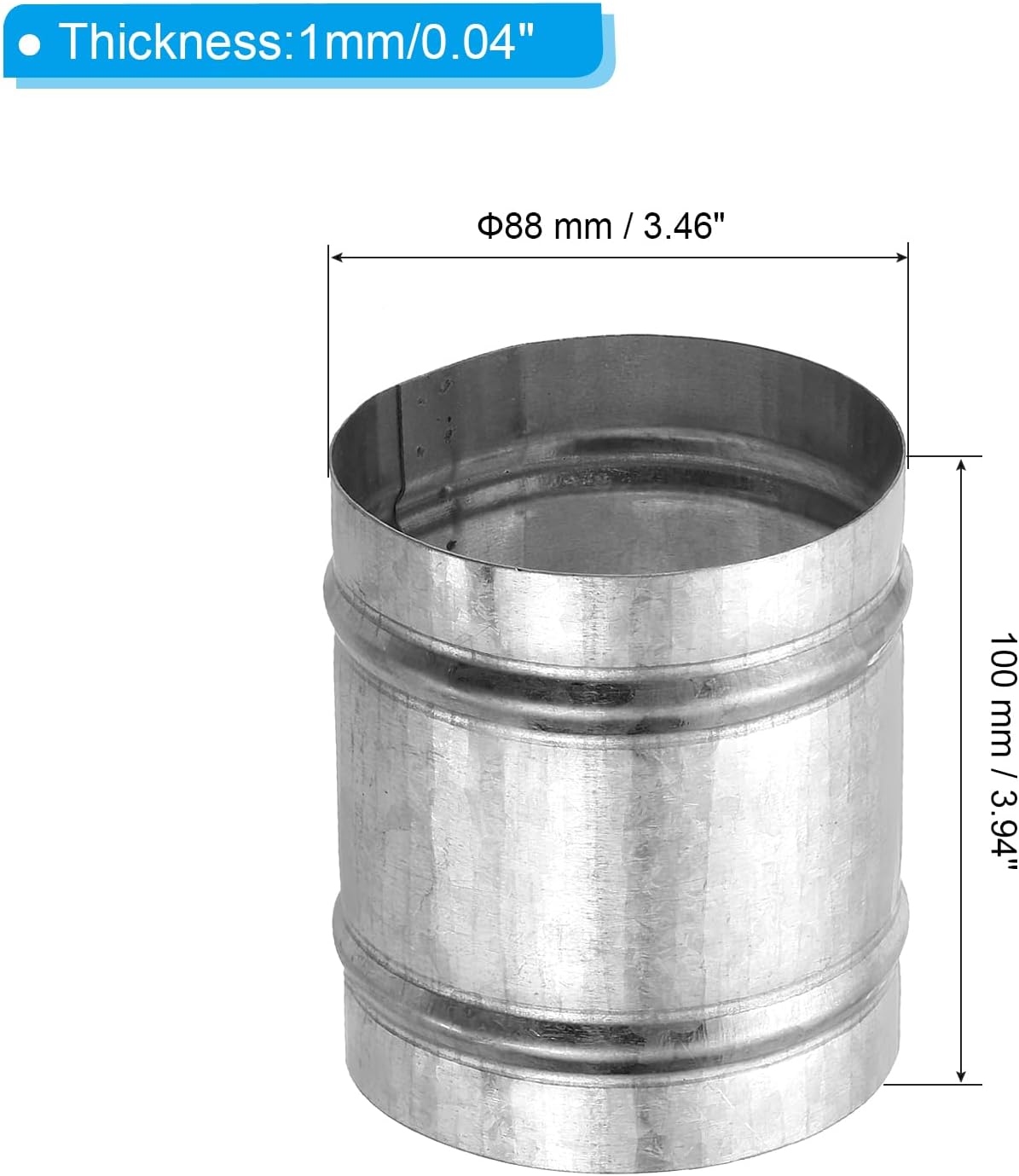 PATIKIL 90mm/3.5" Duct Connector, Galvanized Steel Duct Coupling Vent Coupler Dryer Pipe Coupling Hose Extension Connector with Duct Clamps for HVAC Exhaust Fan Vent Systems, 4" Long