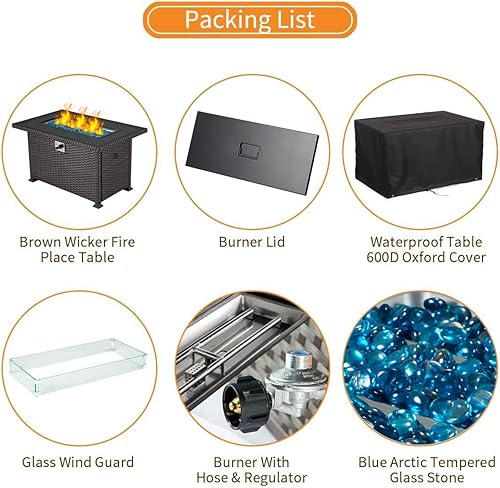 Miniatura 3 de HOMREST Mesa para fogata de propano, 44 pulgadas, 50,000 BTU, mesa rectangular para fogata de gas de encendido automático, mesa rectangular de