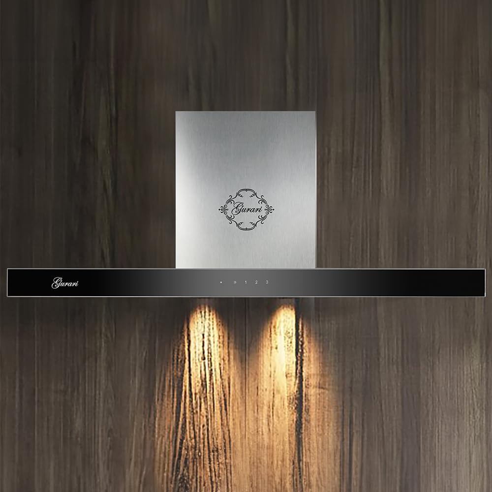 GURARI GCH 462 IS 9 Prime - Campana de pared con tubo de escape, acero inoxidable campana de cocina 90 cm/vidrio negro Panell/succión 1000m³/h / 3 pisos/aire evacuado/aire reciclado