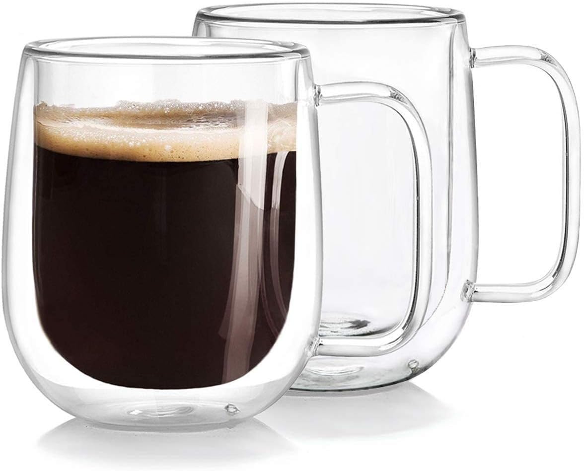 GBESTE Set of 2 Double Walled Insulated 300ml Glass Mugs, Heat Resistant Thermal Glass Coffee Cup, for Hot & Cold Drinks, Coffee, Tea, Espresso, Cappuccino, Latte …