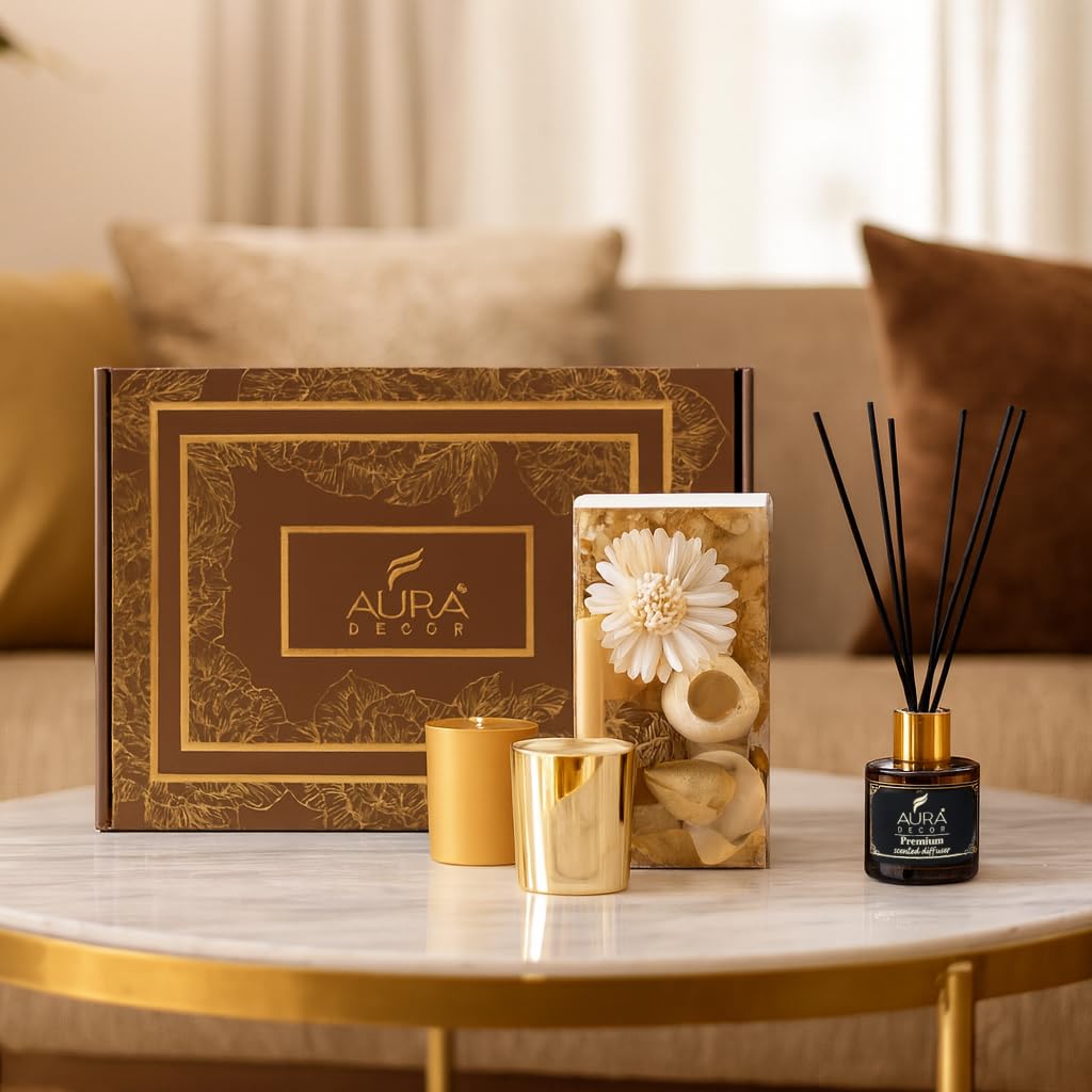 Aura Decor Premium Gift Set | Luxury Reed Diffuser, Scented Candles & Potpourri | Home Fragrance & Décor Gift Box | Perfect for Gifting & Festive Occasions