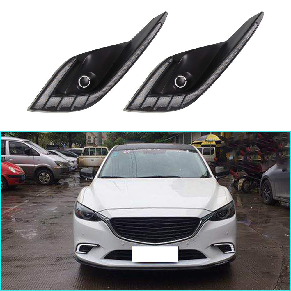 Super Bright LED Daytime Running Light Three-Color DRL for Mazda 6 2016-2017 Replacement Front Bumper Fog Lamp Assembly Model C 1 Pair(Front L/R)