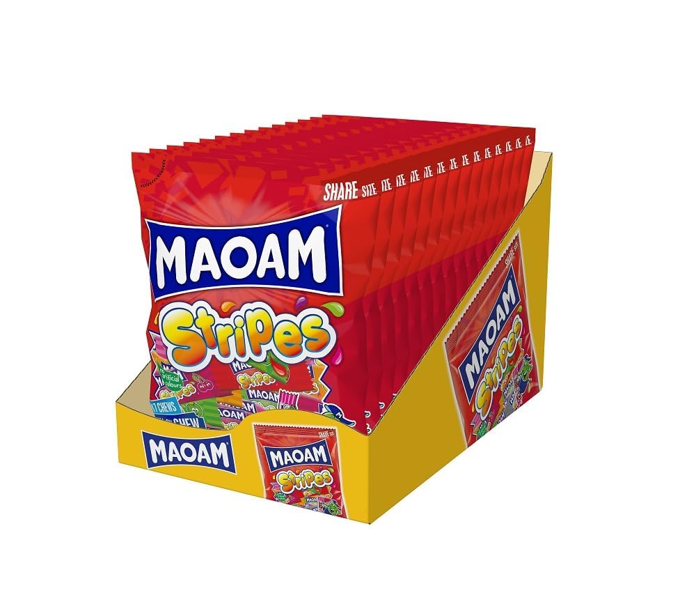 MAOAM Stripes Fruit Sweets – Chewy and Fruity Sweets – 140g x 14 Bags (Case)