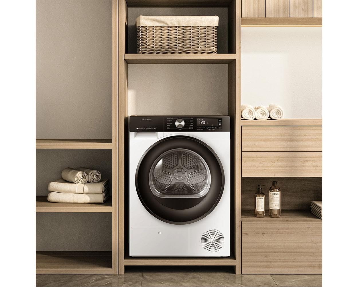 Hisense DH3S902BWCC - Asciugatrice a condensa con pompa di calore, 9 kg, 16 programmi, ConnectLife, Autodry, QuickDry, cura delle allergie, rinfrescante, TwinAir, DelayEnd, sensore di umidità, classe