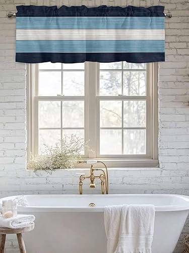 Miniatura 6 de Cortinas de cocina estilo granja, cenefas para ventanas, azul marino cielo y blanco, bolsillo para barra, tratamiento de ventana de campo para