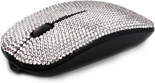 Miniatura 3 de Luxury Bling Dazzle - Ratón inalámbrico de cristal de diamantes de imitación para computadoras y portátiles de oficina, cristal plateado con ratón