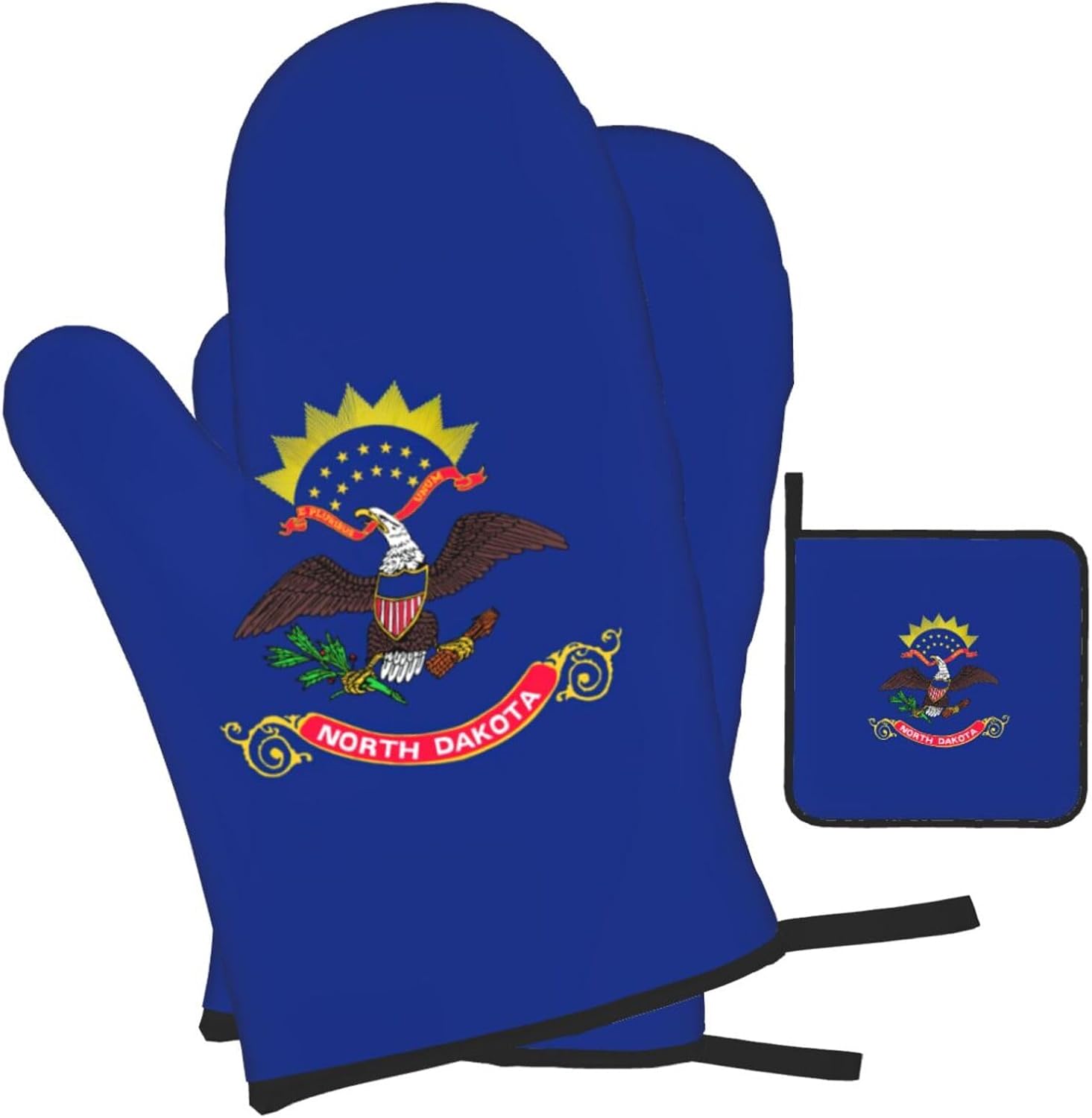 North Dakota State Flag Print Heat Resistant Microwave Gloves, Used for Baking, Cooking, and Fashion Kitchen Essentials