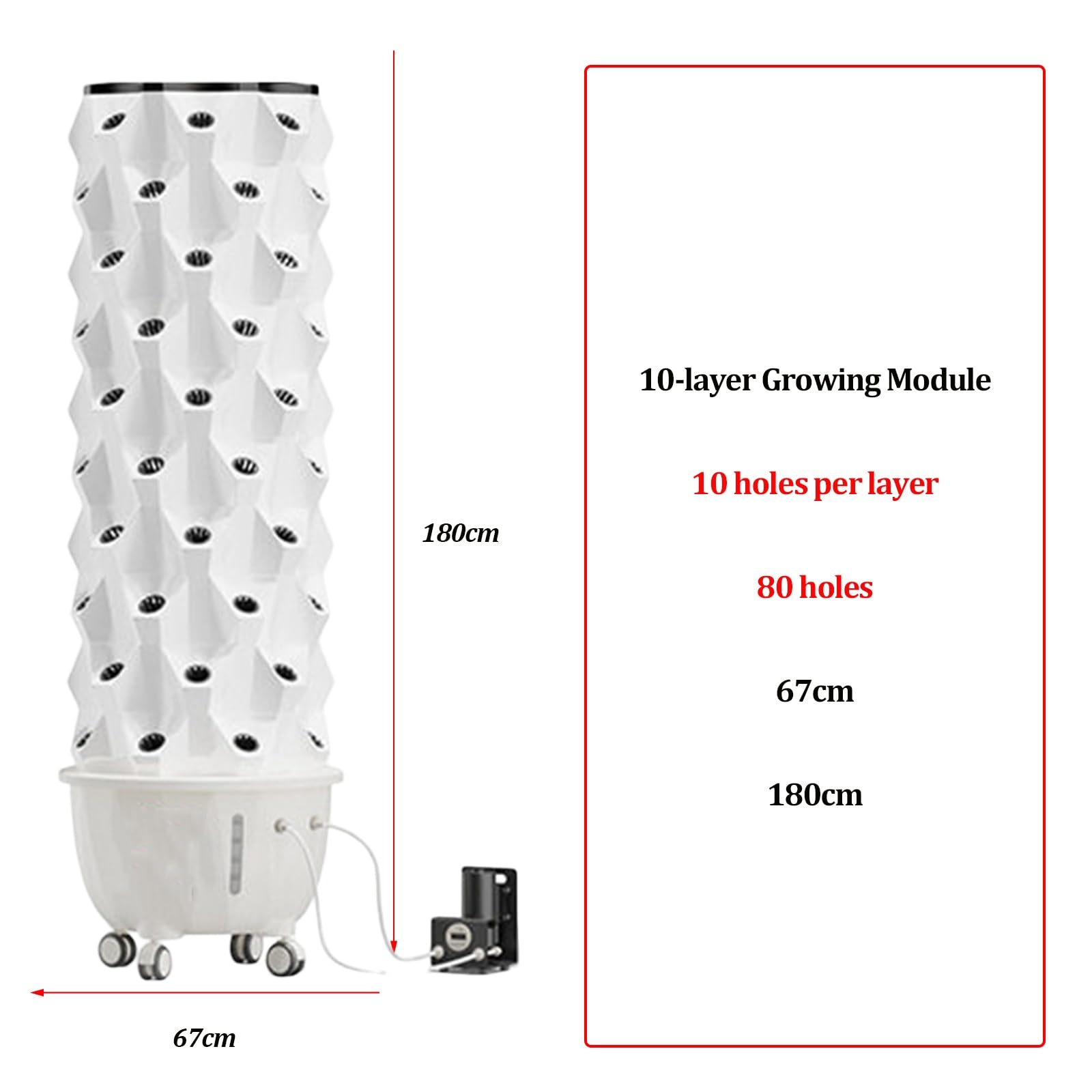 Torre di Coltivazione idroponica Verticale a 80 Fori e 10 Strati con Ruote, Tower Garden con Pompa dell'Acqua, Attrezzatura agricola idroponica Fai da Te per Erbe aromatiche da Interno