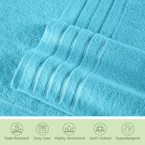 Image of Elegant Comfort 100% Turkish Cotton 4 Lines Viscose Stripe Jumbo Bath Towel - Hotel Spa Quality Extra Large 35 x 70 Inch Bath Towel Ultra Soft, Super Absorbent Quick Dry Large Bath Towel, Aqua