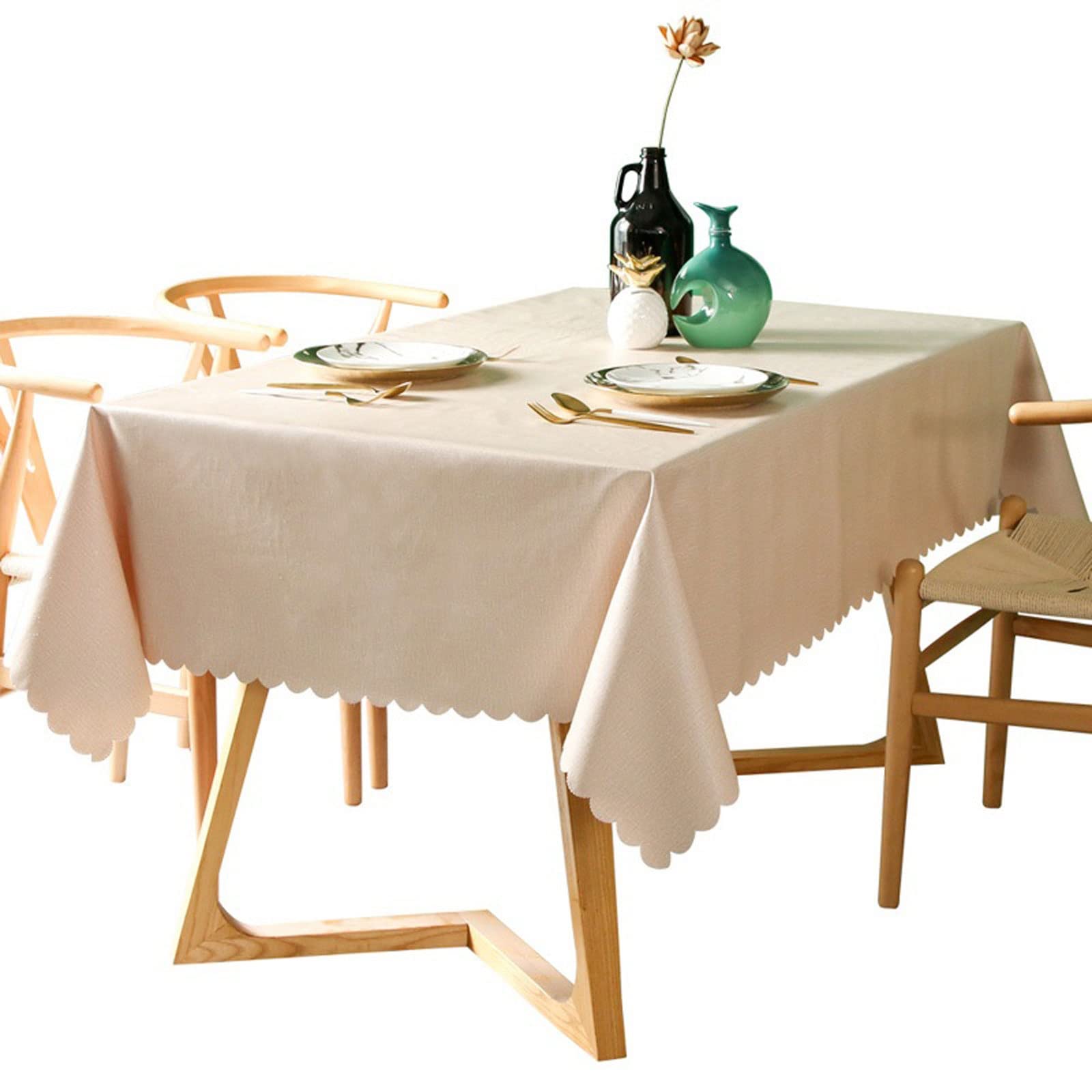 JINGYAN Tablecloths PVC Oilproof Tablecloth Waterproof Table Cloth for Dining Rectangle Coral Solid Color Cover Round Tablecloths(140x300cm)
