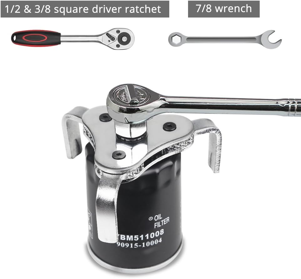JDMON Universal Adjustable Oil Filter Wrench Range 2-1/2 inch from 4 inch 3 Leg Claw Oil Filter Wrench Remover