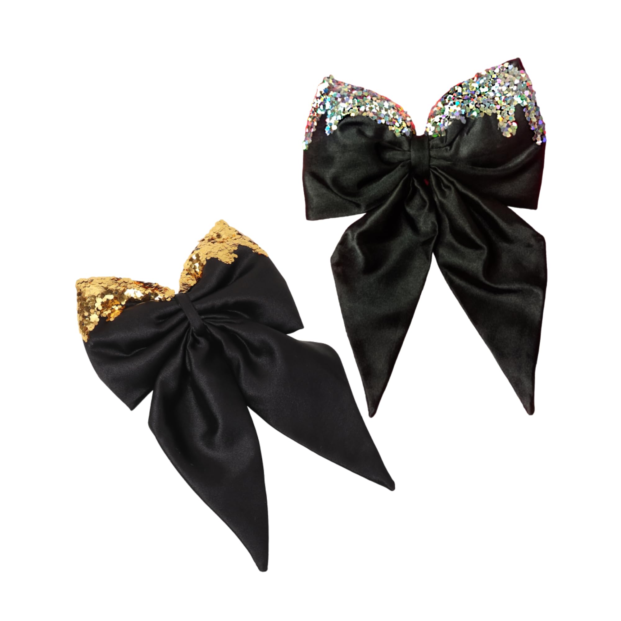 Frillz and Frolic Black Satin and Silver Heart Sprinkle Big (6 * 8 inches) Hair Bow Hair Pin for Girls - Pack of One (Black COMBO) (B0CTWW7SNW) Amazon Price History, Amazon Price Tracker