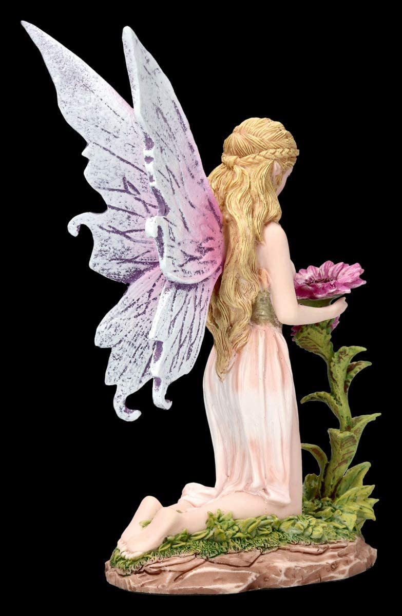 Statuetta di elfo - Florina in ginocchio davanti a un fiore | Fata, fatina, angelo, figura decorativa, articolo decorativo, statua, scultura, A 15 cm