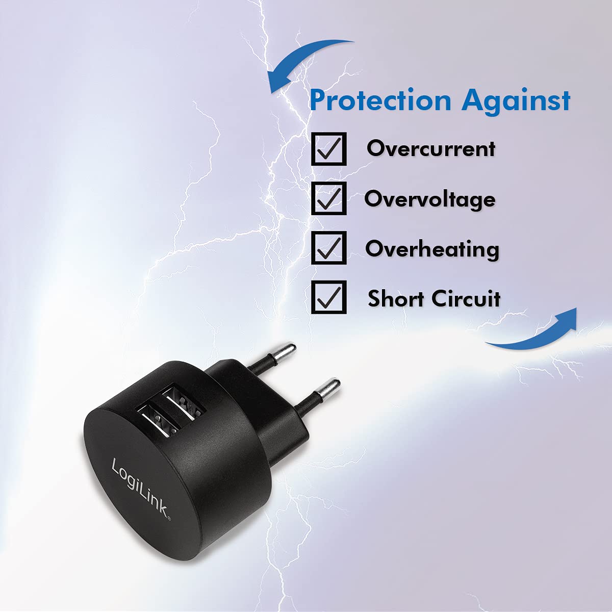 LogiLink PA0218 Fast Charging – adapter USB (2 x USB-A, 10,5 W) do smartfonów/tabletów/odtwarzaczy MP3-MP4 / e-booków/nawigacji itp. z zabezpieczeniem przed przeładowaniem, głębokim rozładowaniem,