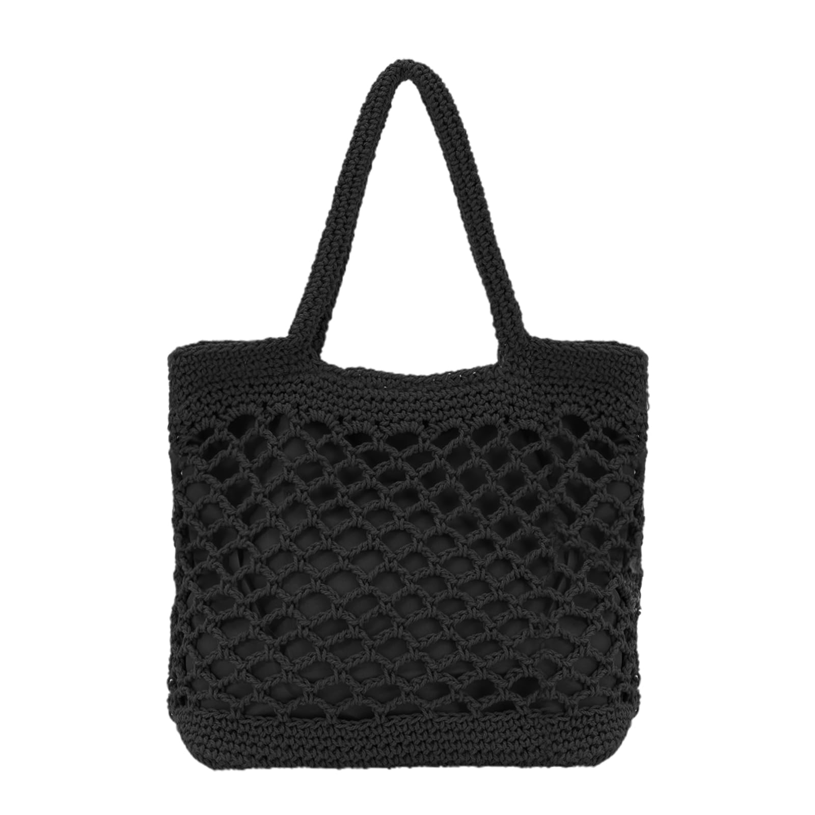Borsa a Tracolla Grande in Maglia di Cotone all'uncinetto da Donna Borsa a Tracolla in Maglia Borsa a Rete da Viaggio Borsa a Rete con Manico Superiore,Nero