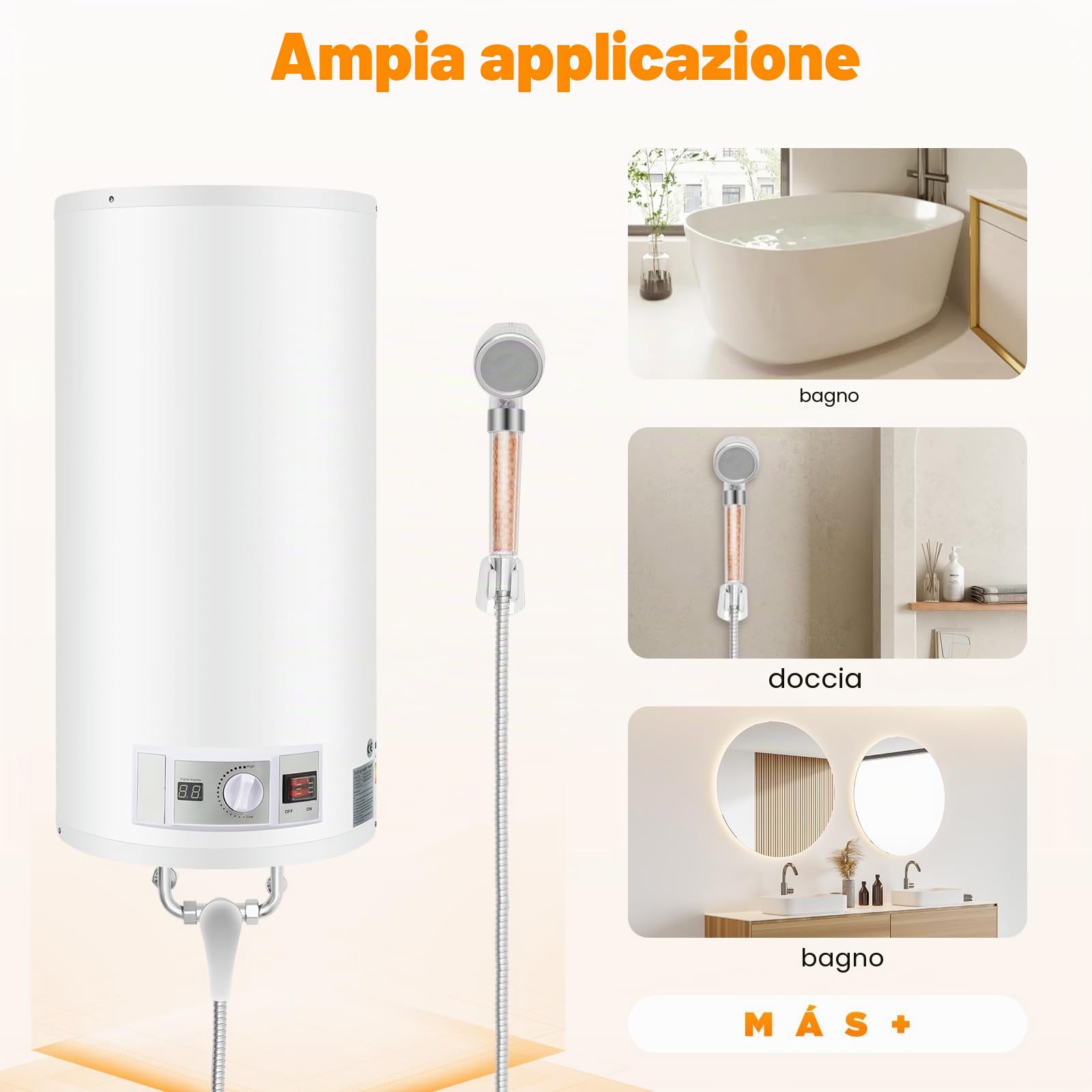 Scaldabagno elettrico da 80 L, 2000 W, da parete, accumulo elettrico, potenza di riscaldamento, scaldabagno, contenitore interno smaltato, display LED, 220 V