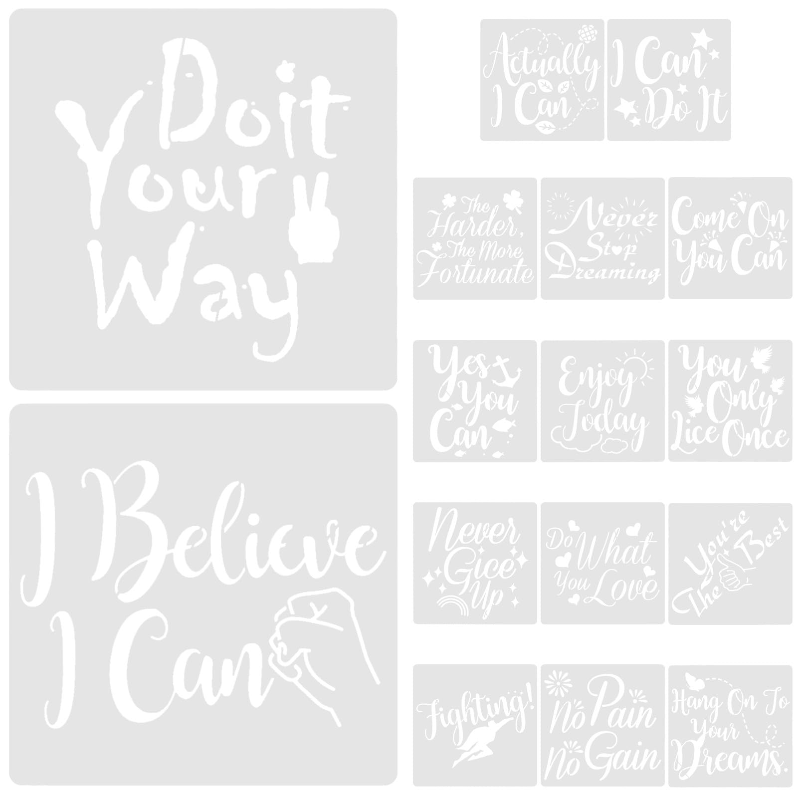 Plantillas stencil de pintura creativa con 16 diseños en plástico blanco para manualidades caseras