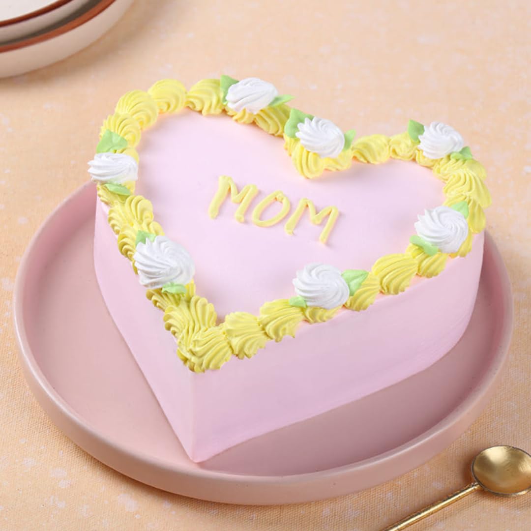 FlowerAura Delicious Fresh 0.5Kg Cherished Moments Pink Heart Eggless Strawberry Cake For Birthday Gift & Mothers Day Cake For Mom | Mother | Maa | Mother-In-Law | Amma (Same Day Delivery)-image-5