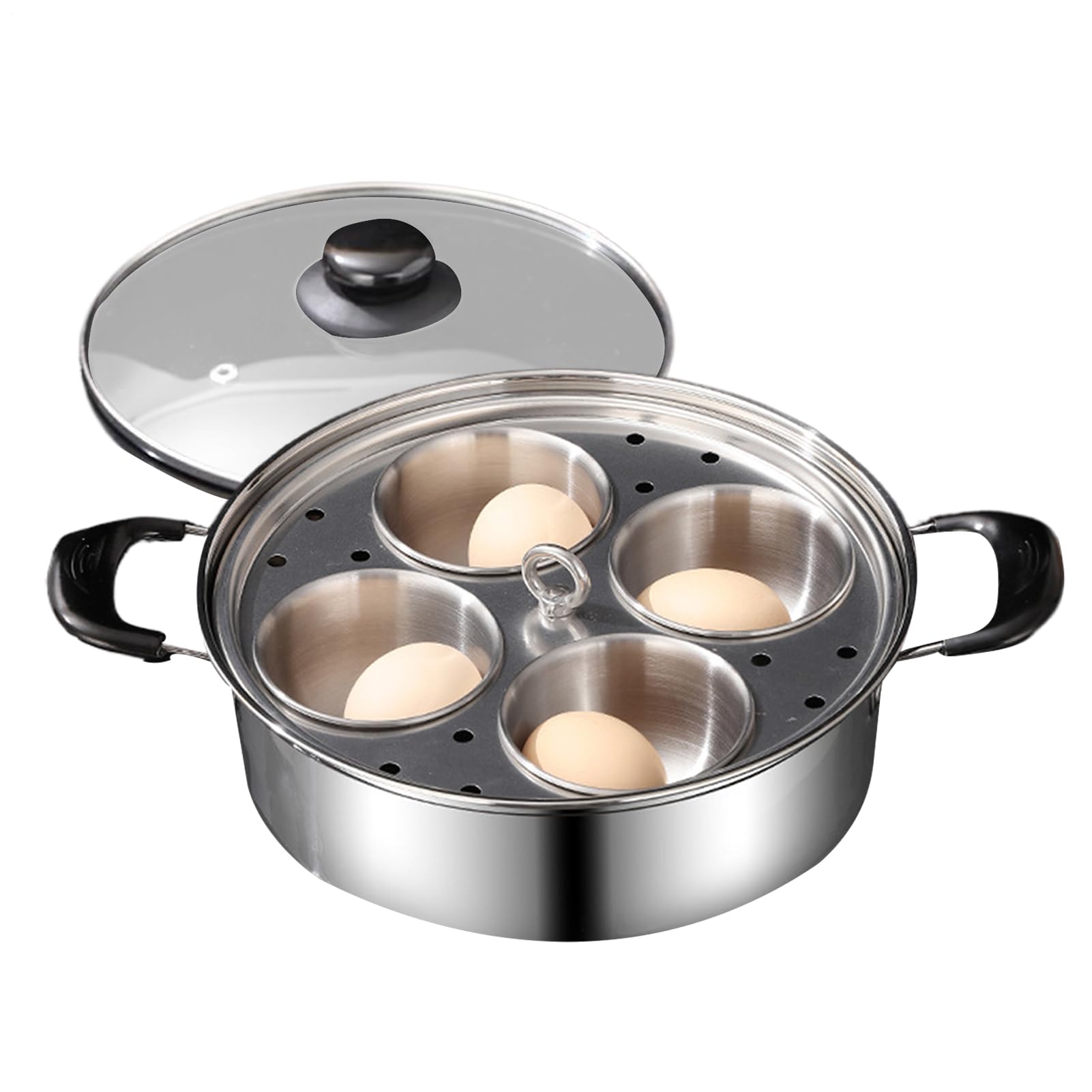 Plateau pour braconnier d'œufs en acier avec cuiseur 4 tasses