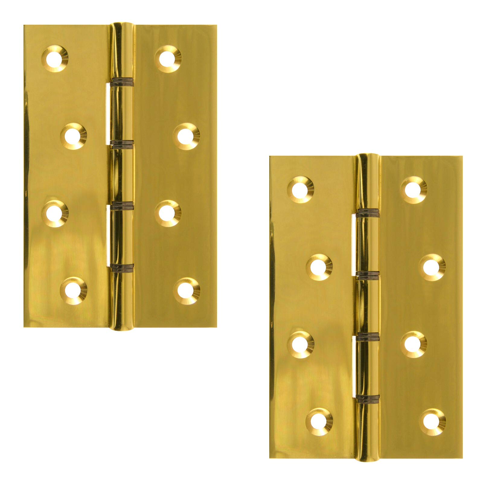 A&H™ 4" x 2.⅝" Inch - 102mm x 67mm x 2.1mm Heavy Duty Double Steel Washered Door Hinges 1 Pair (2 Hinges) Polished Brass