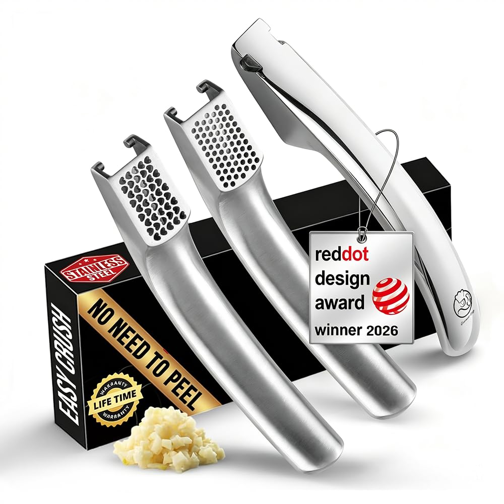 Gourmet Easy Garlic Press Lifetime Replace, No Need to Peel, Fine &amp; Coarse