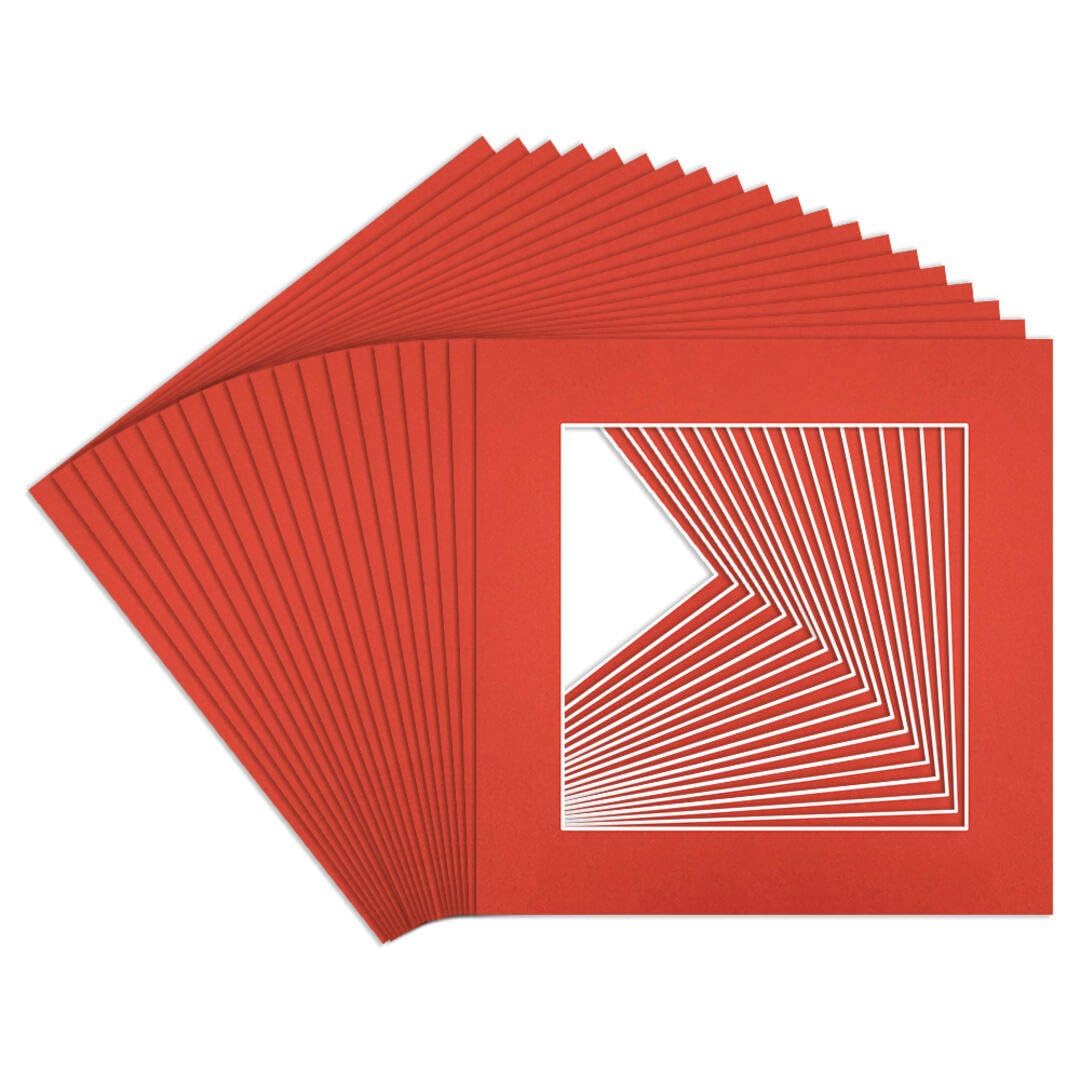 Procut Global 5x5" Poppy Red Picture Mounts to Fit 3.5x3.5" Aperture - Precision Cut Cardboard Photo Mount - Ideal for Frames, Prints, Artwork & Certificates - Sizes & Colours Available - 20 Pack