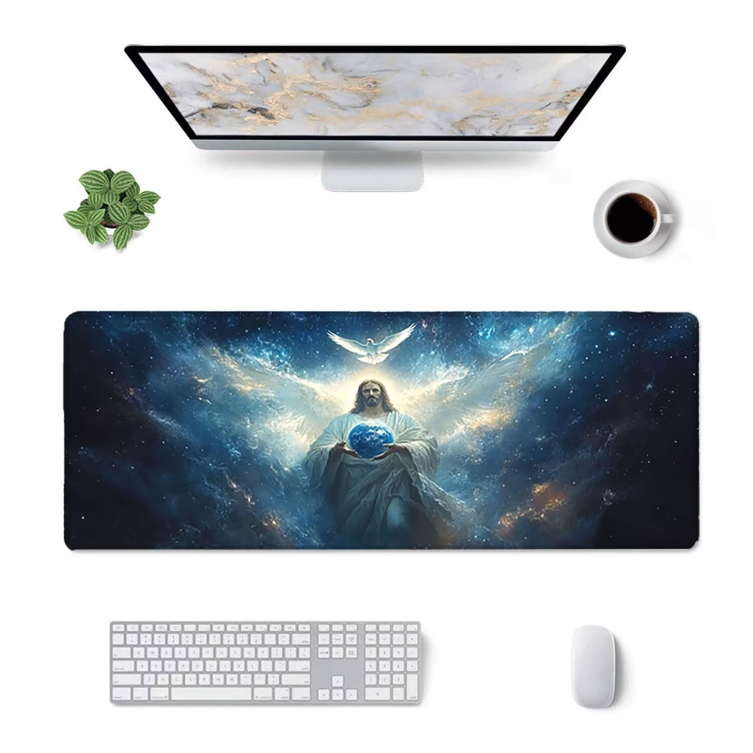 Tapis de Souris Gaming XXL (1200x600mm) - Grand Tapis Bureau Antidérapant Étanche Bords Cousus Caoutchouc Naturel pour Gamer PC Portable Bureau - Précision Vitesse Confort Jésus la Terre G-912