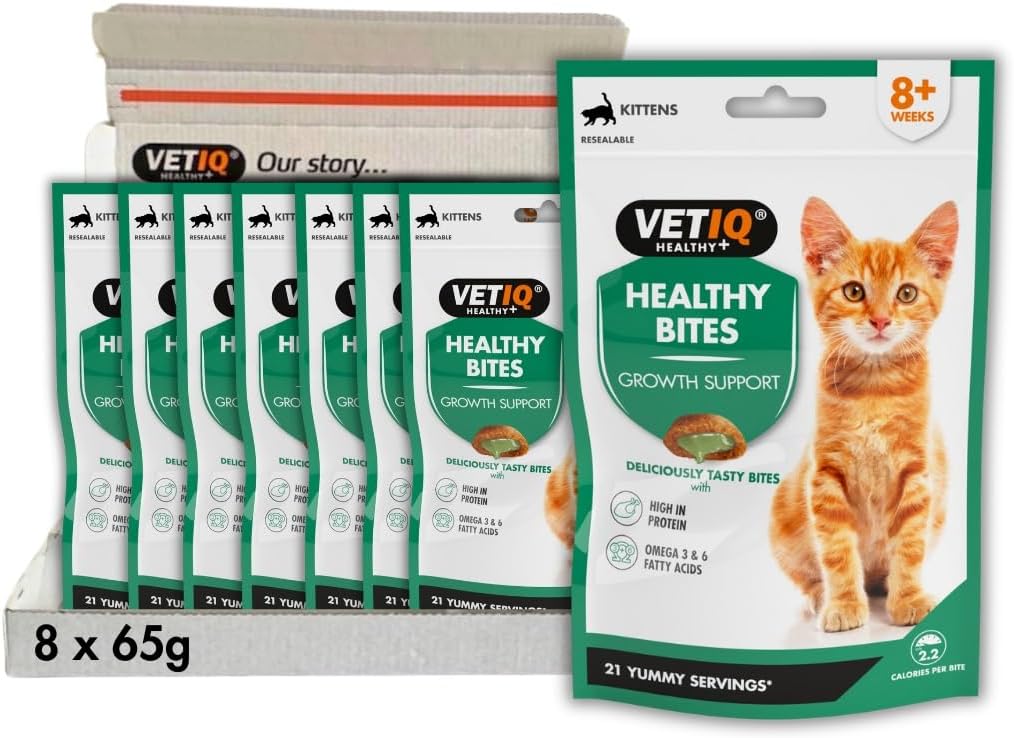 VETIQ Healthy Bites Growth Support Treats For Kittens 8+ Weeks, Contains Ingredients to Help Support Bone & Joint Development, 65 g (Pack of 8)