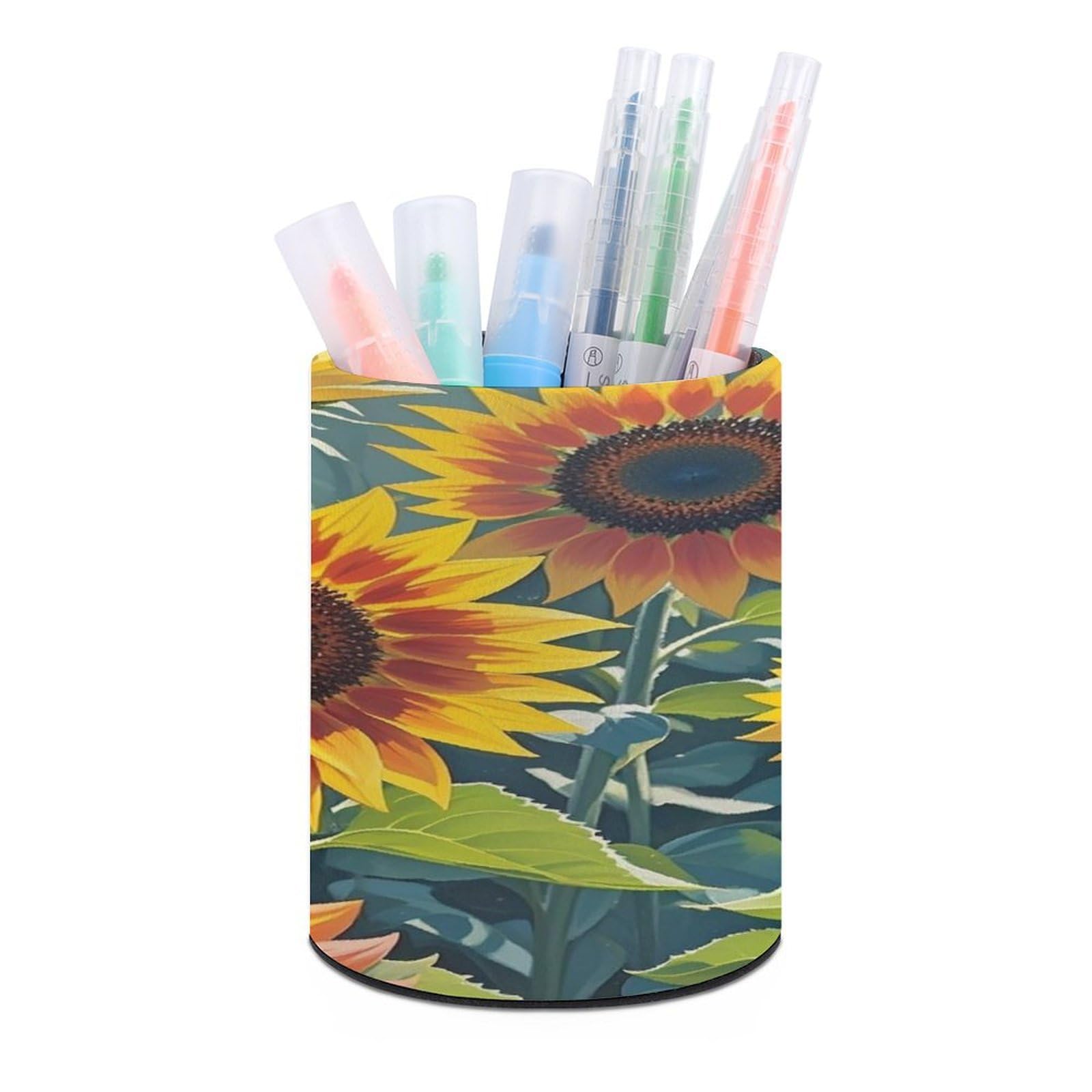 VstaDank Red And Yellow Sunflowers Pen Holder for Desk Makeup Brush Holders Stylish Pen Cup Cute Pencil Cup Round Pencil Holder Decor Brush Scissor Holders for Multifunctional Office Supplies