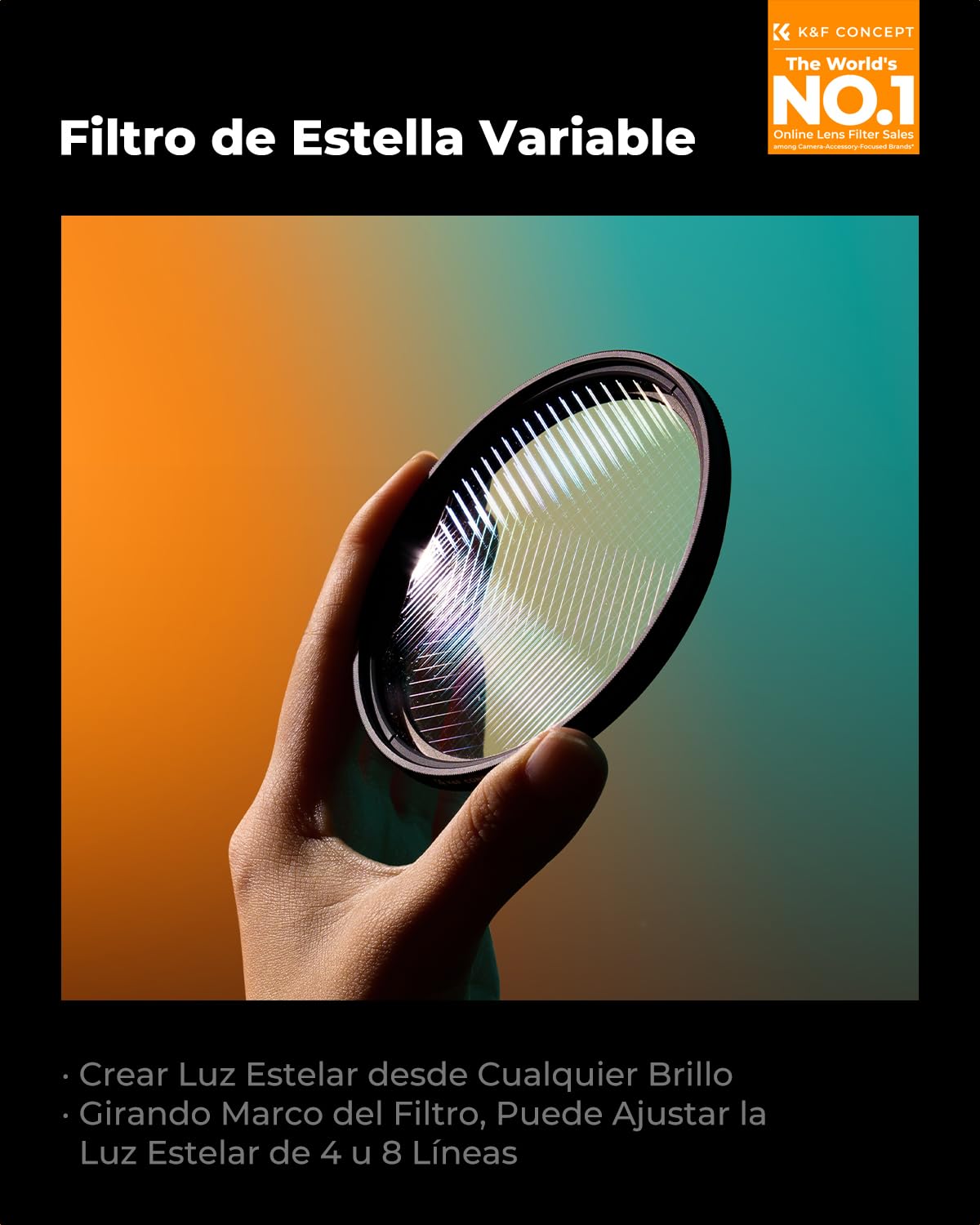 K&F CONCEPT Nano-Klear Filtro de Estrella 77mm, Filter Star 4/8 Puntos con Efecto Estrellado para Fotografía con 3Pcs Paño Limpieza Microfibra