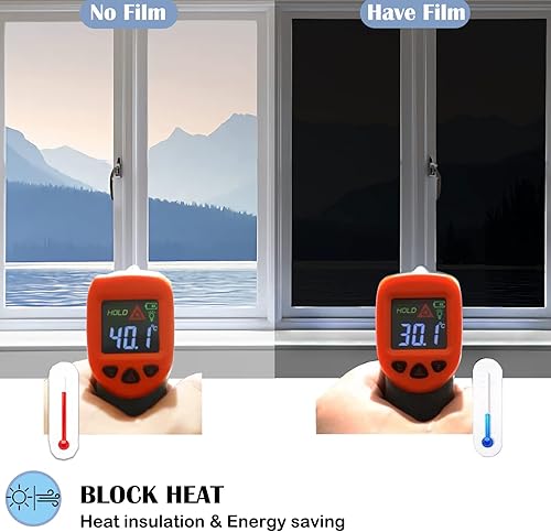 Miniatura 3 de Bloss Película opaca para ventana, privacidad diurna, 100% bloqueo de luz UV, no adhesiva, extraíble, para el hogar y la oficina, negro oscuro,