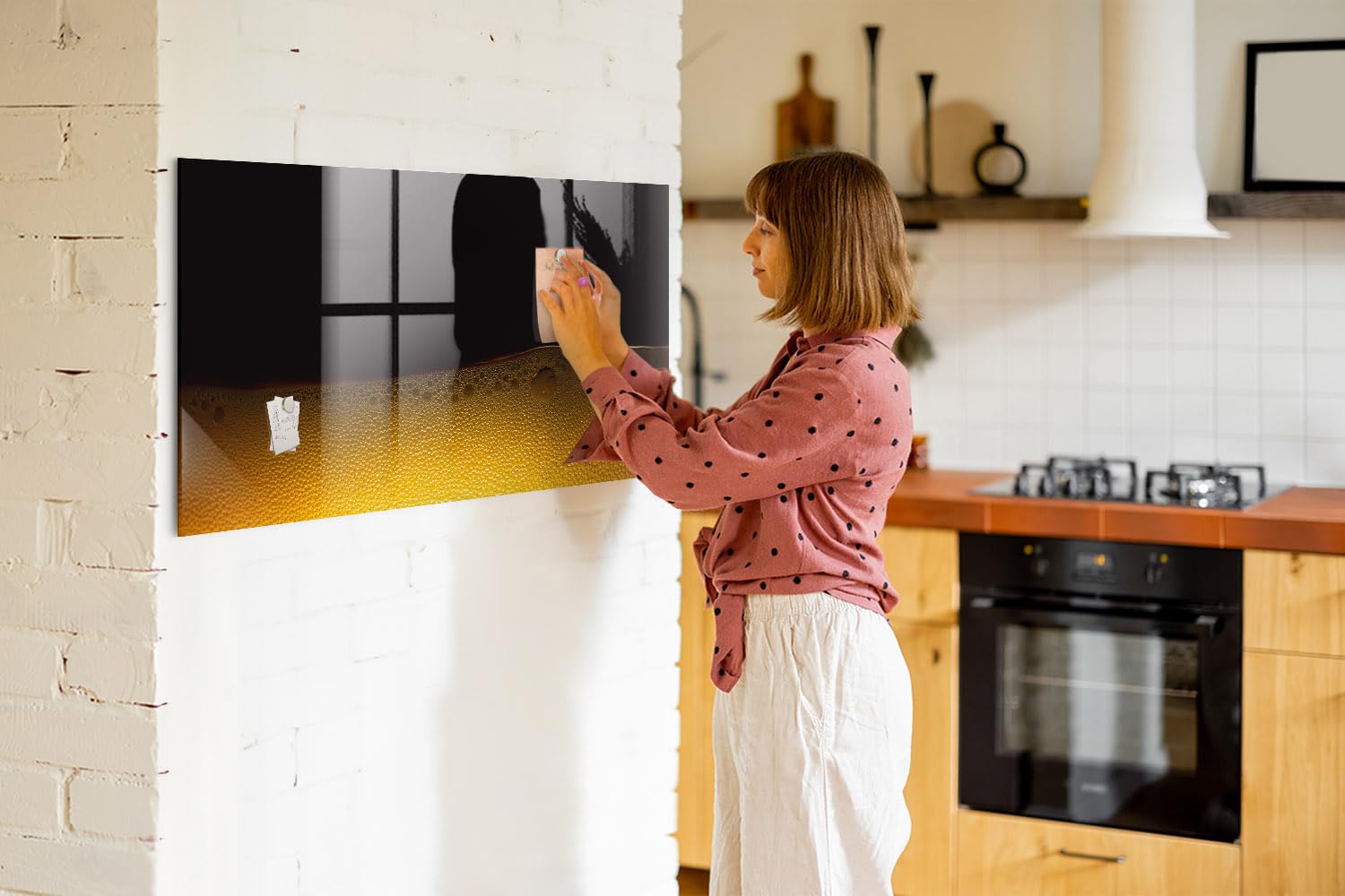 Glas-Magnettafel Mit Motiv 120x60 cm Orangensaft Weißer Stift | Neodym Magnete 5 | Schwamm | Zubehör-Set | Starke | Haftkraft | Taftel-Set | Zubehör | Marker-Set | Notiztafel