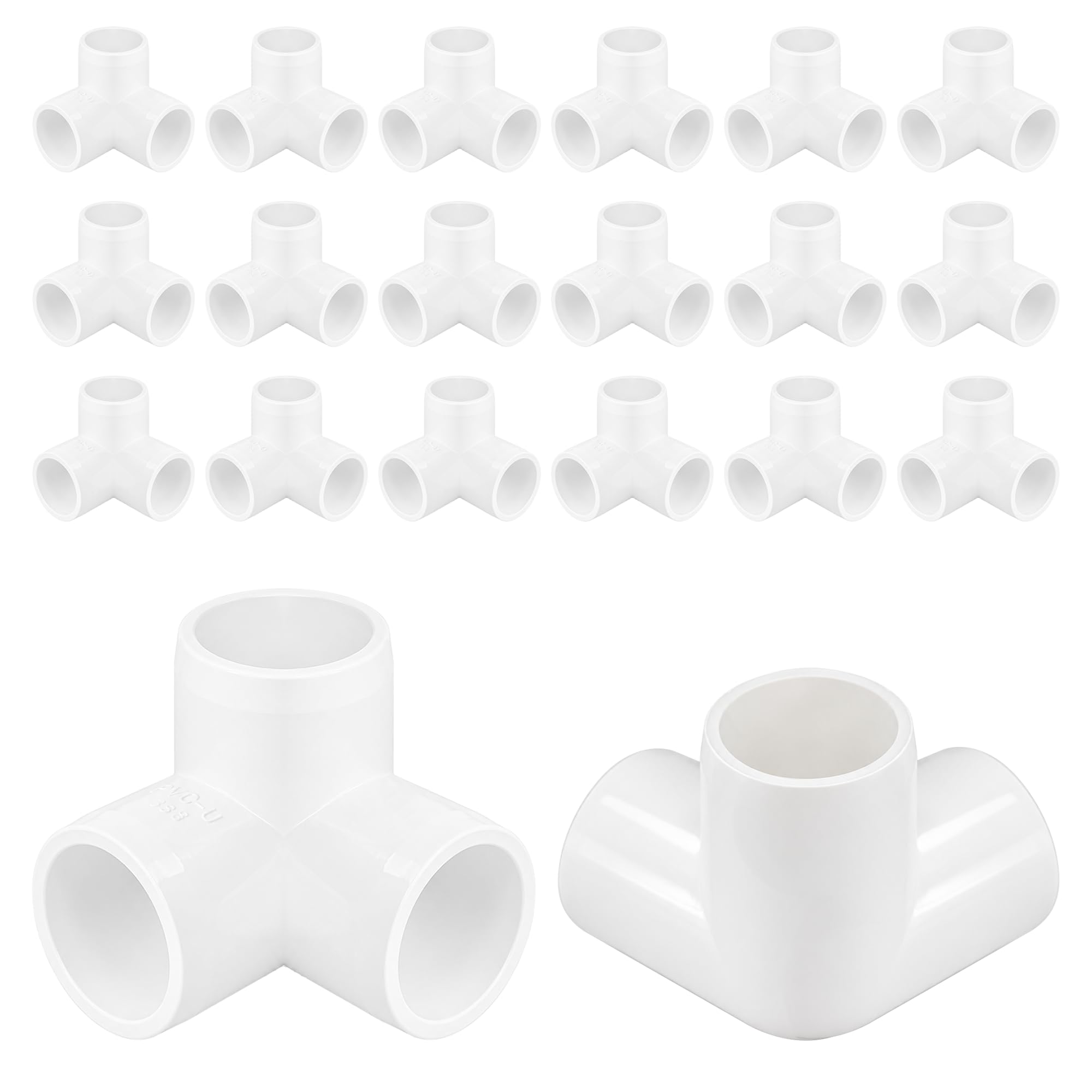 3/4 Inch 3 Way PVC Pipe Fittings, White, 20 Pack
