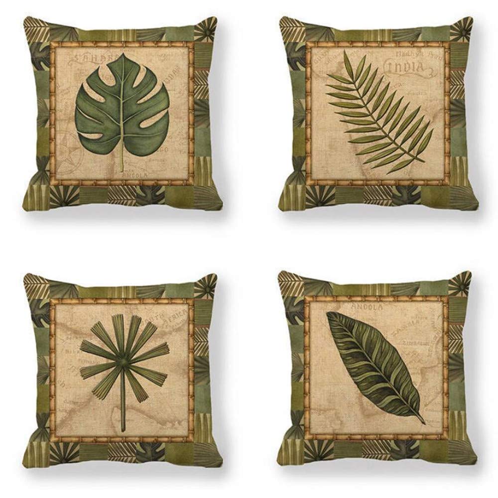 WWPTOPopular Linen Pillowcase (45 x 45cm, Green Leaf )- Pack of 4
