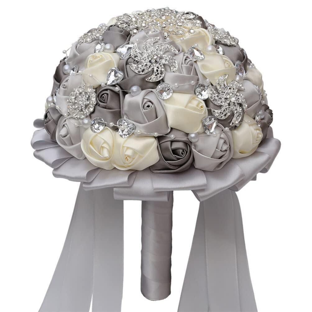 IMIKEYA 1Stk Hochzeit Kristallstrauß Brautstrauß aus Strass seidenband bändchen Brautsträuße für Brautjungfern Rosenstrauß Hochzeitsstrauß Perle Hochzeitsbedarf Schleier Blumen