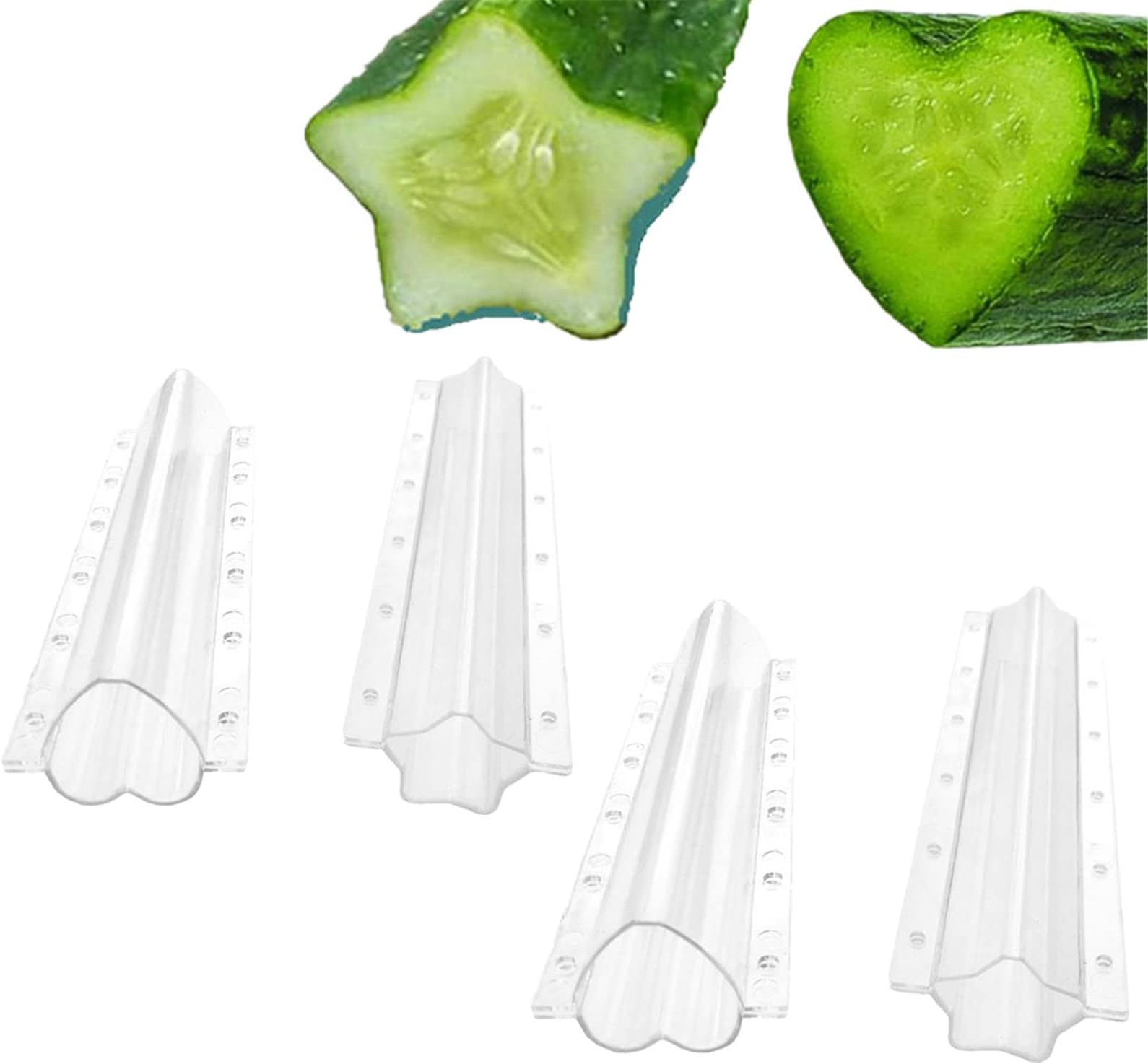 4Pcs Cucumber Styling Growth Mold Plastic Heart Shaped Five-Pointed Star Transparent Garden Fruit Vegetable Growing Molds(Star+Heart)