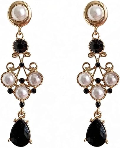 Black Vintage Pearl Earrings Black Earrings for Women Pearl Drop Earrings Teardrop Chandelier Long Dangle Earrings Baroque Earrings Bohemian Earrings