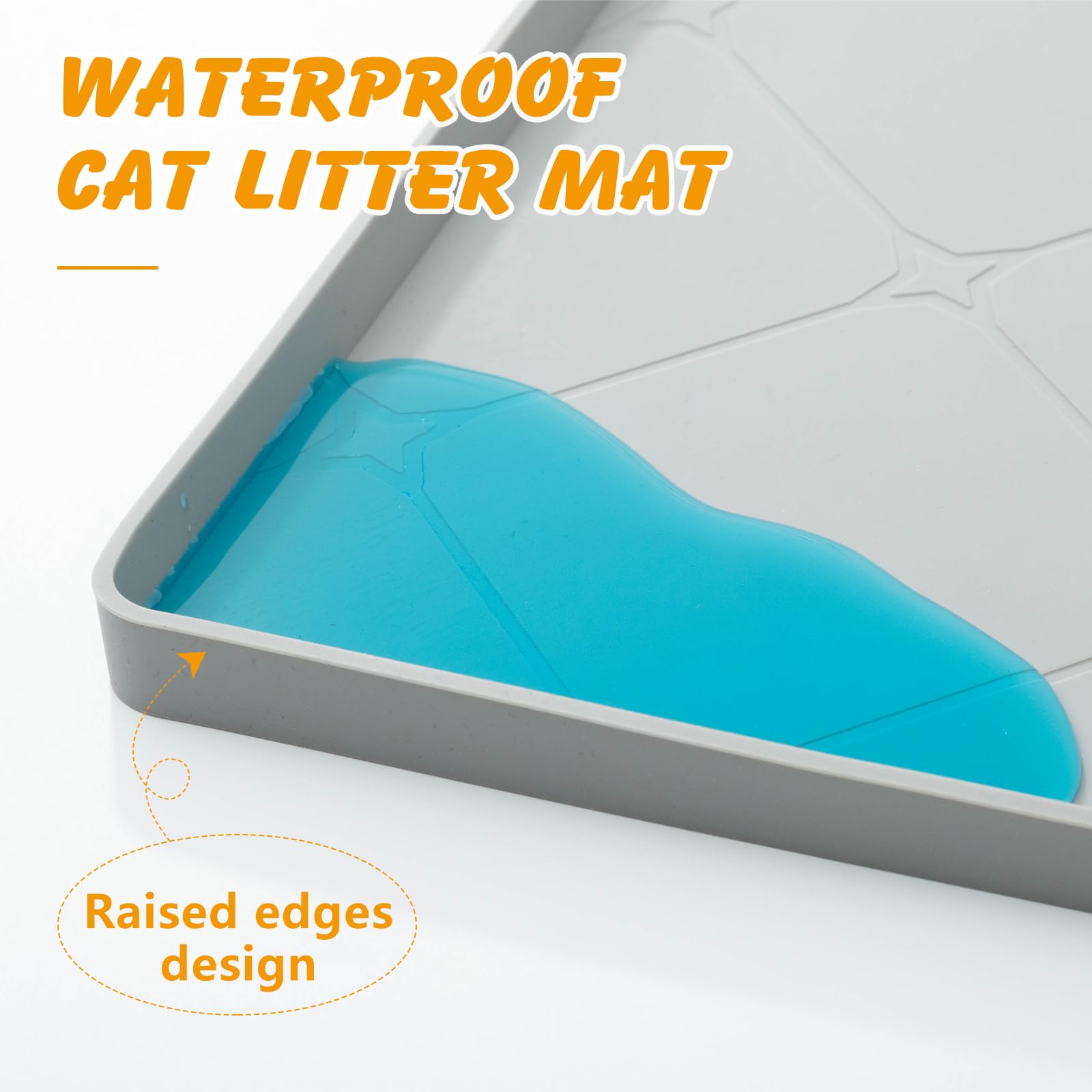 Tappetino per lettiera per gatti, grande, 101 x 56 cm, tappetino per lettiera per gatti, impermeabile, in silicone per l'alimentazione e protezione del pavimento (grigio)