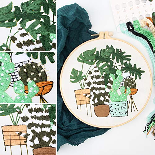 MTOUOCK Full Range of Stamped Embroidery Kits for Beginners Adults Kids. Embroidery Starter Kit with Pattern, Embroidery Hoop, Color Threads, Instructions and Other Cross Stitch Set (Plant Pattern) - Thumbnail 5