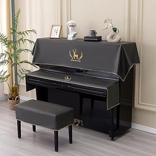 ピアノカバー アップライト ピアノ用防塵セット(電子ピアノ/キーボード対応) 直立型・ヨーロピアンデザイン フリーサイズ 6色選択可能 (薄黒,ピアノカバー+鍵盤カバー+椅子カバー(一人掛けタイプ))