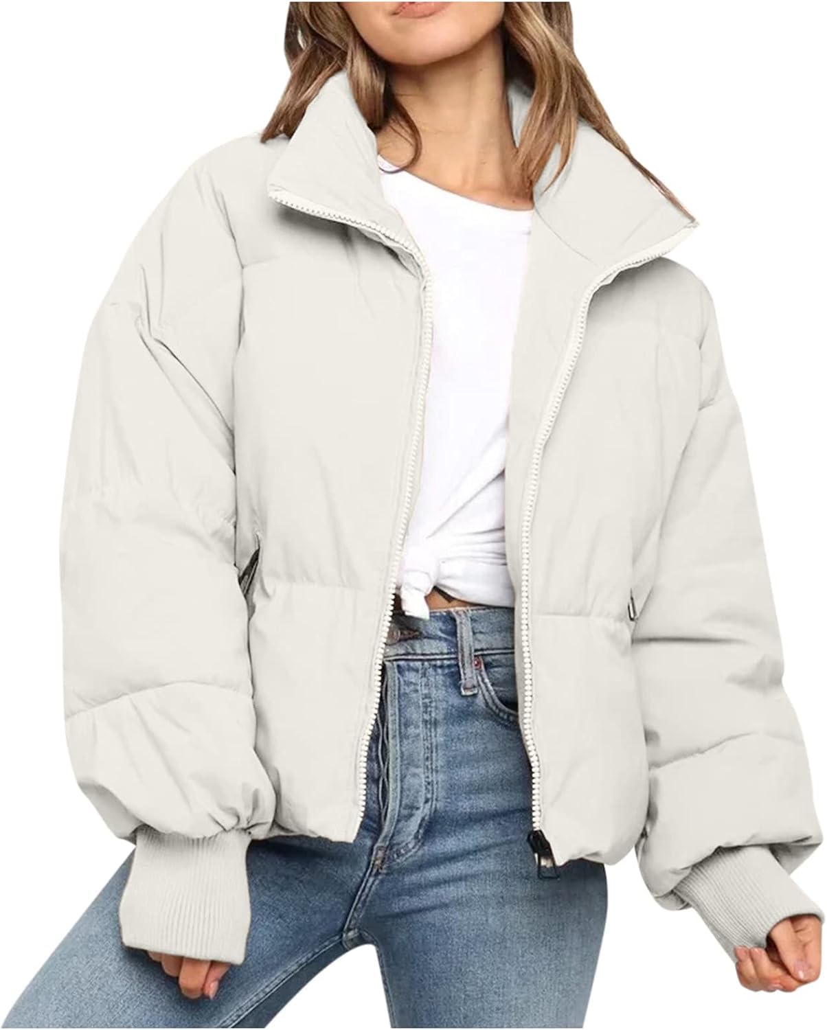 Doudoune pour femmes short noir beige en taille S veste d'hiver matelassée