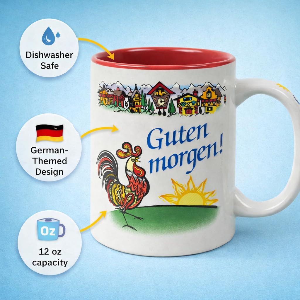 Essence of Europe Gifts Guten Morgen/Good Morning in German Colorful Ceramic Coffee Mug by E.H.G | 12 oz