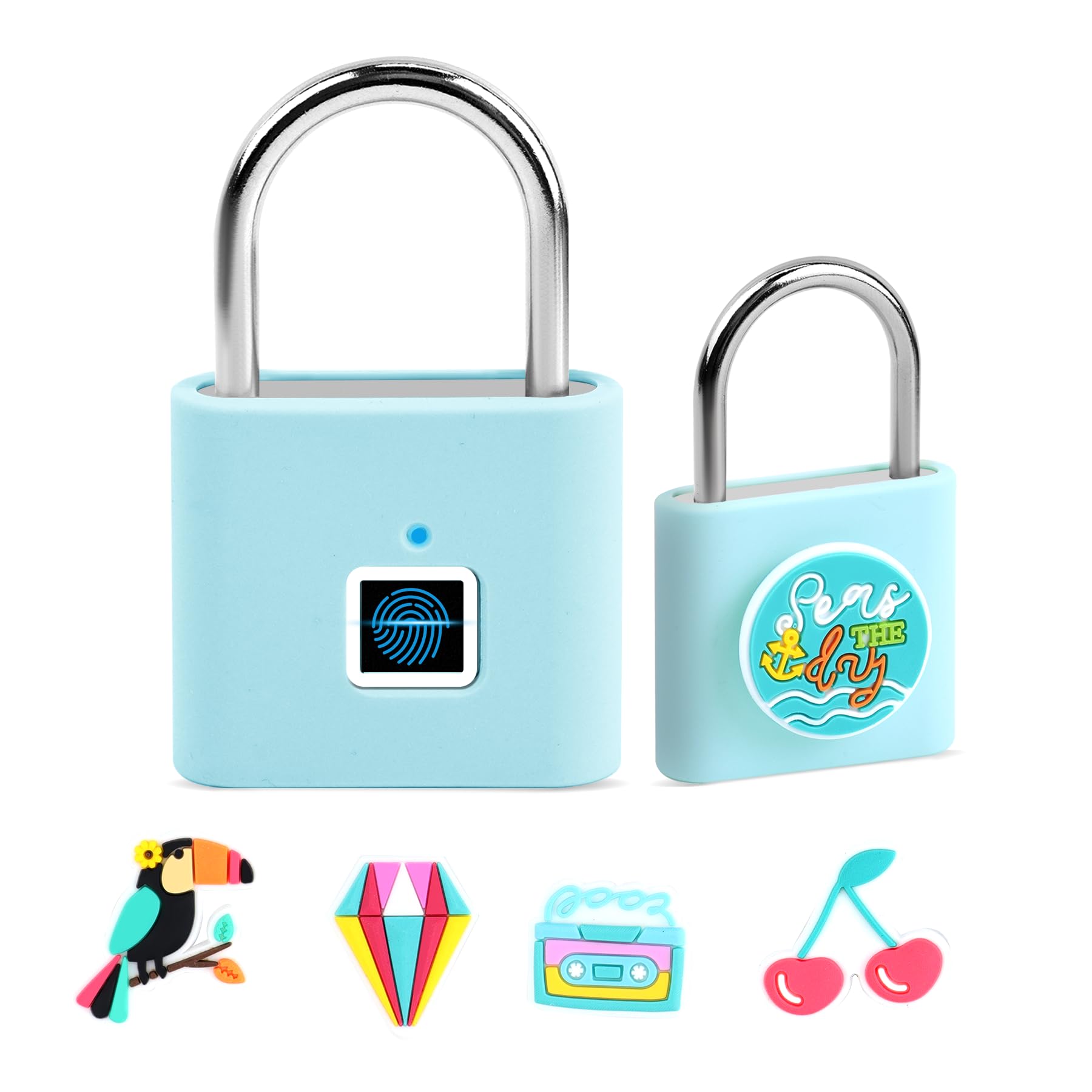 Photo 1 of ***PREV- USERS FINGERPRINT IS STILL PROGRAMED (LOCKED)**** UMIKSMART Fingerprint Padlock with Silicone Protective Cover & Charm, Smart Keyless Padlock for School Locker, Gym Locker, Backpack and Travel Bag, Gift for Kids, Teens and Friends, Fun Blue Set