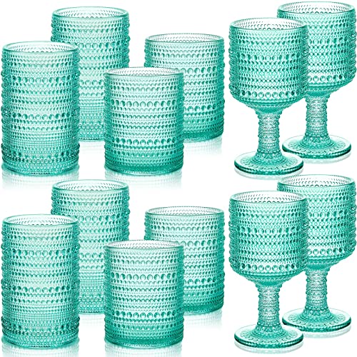Set Of 12 Vintage Glassware Beaded Drinking Glasses Set Wine Cocktail Glasses Embossed Water Goblets 15 Oz 14 Oz 10 Oz Mixed Drinkware Sets Beverage Glass Cups For Newlyweds Hostess Gift (Lake Blue) #TOP25