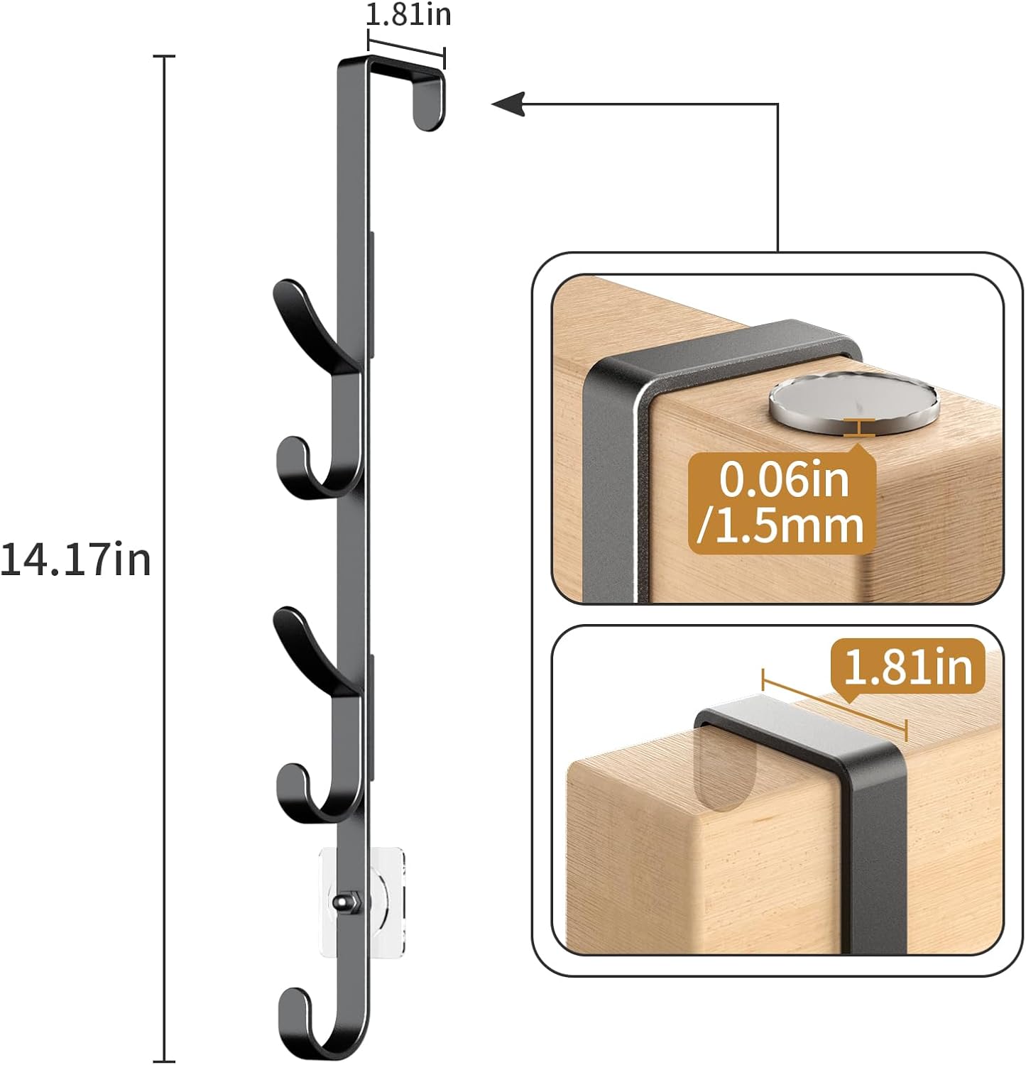 Over The Door Hooks, Metal Door Hooks for Hanging, Over The Door Purse Organizer for Door Coat Hanger, Back of Shower for Hanging Towel Rack Clothes, Hat, Bathroom, Closet (Black-2Packs)