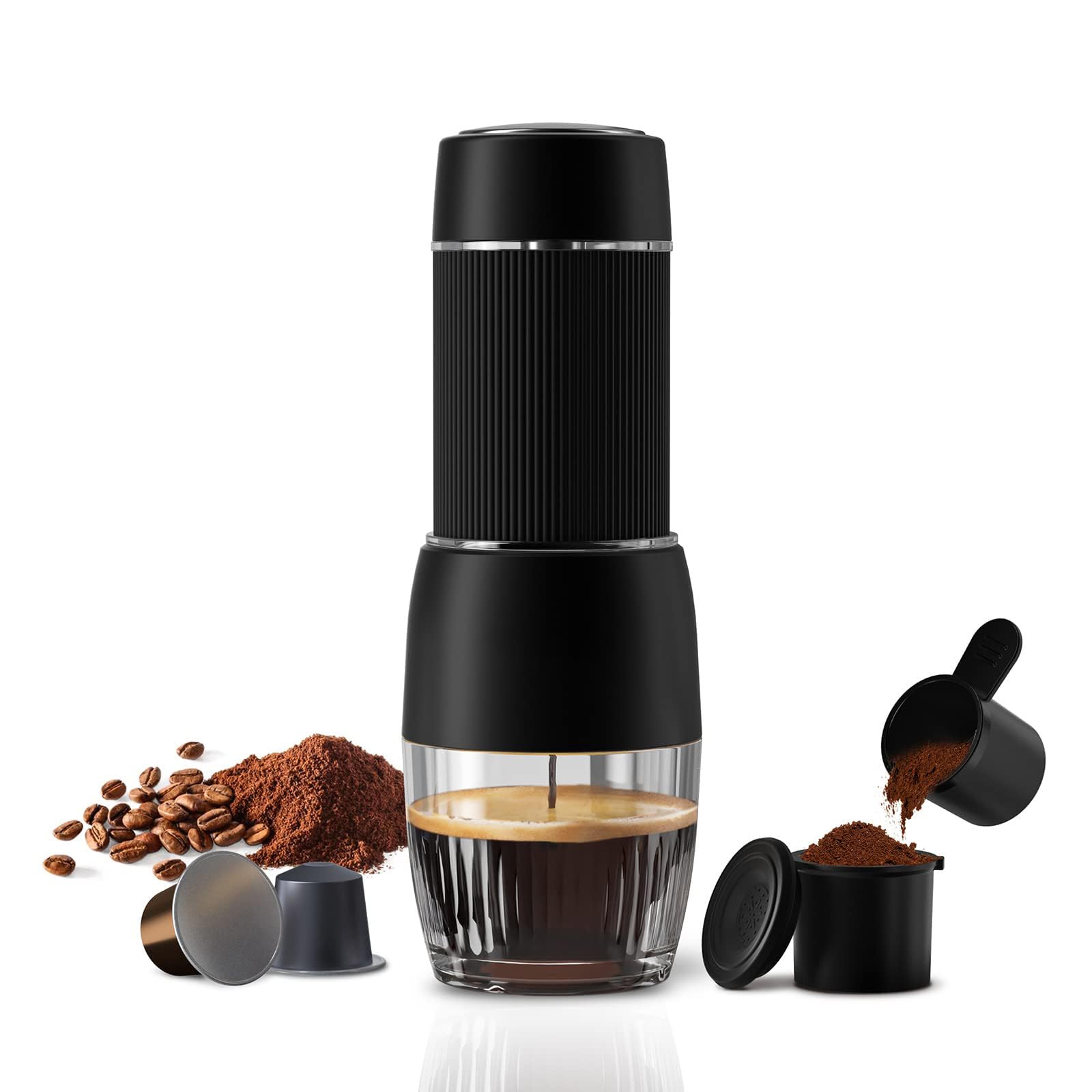 NALACAL Portable Espresso Machine Travel Coffee Maker, 2 in 1 Small Mini Presso Compatible with Nespresso Original Capsules, 18 Bar Pressure, Manual Aeropress Coffee Machine