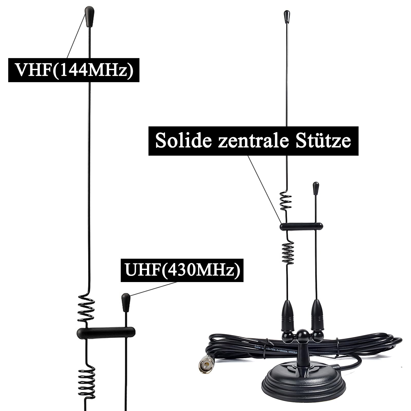 HYS Amateur - Antena de radio VHF/UHF (2 m/70 cm, base magnética, 4 m, cable RG-58 con conector PL259 MS10)
