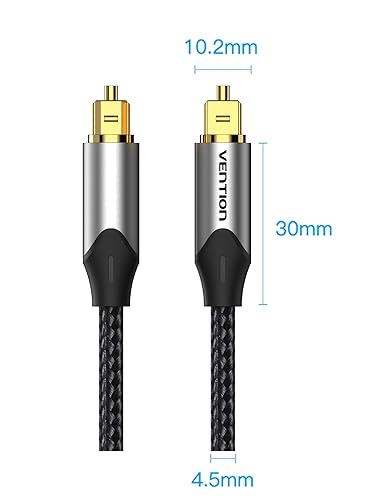 Miniatura 6 de VENTION Cable de audio óptico digital de 6.6 pies de fibra trenzada de nailon, carcasa de metal delgada, enchufe chapado en oro, cable de audio de