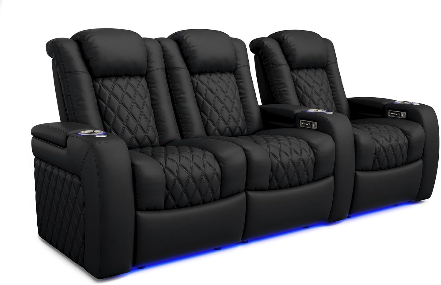 Valencia Tuscany Float Zero Gravity Home Theater Seating with Heat & Massage, Nappa Leather Power Recliner with Headrest & Lumbar (Row of 3 Loveseat Left, Onyx)