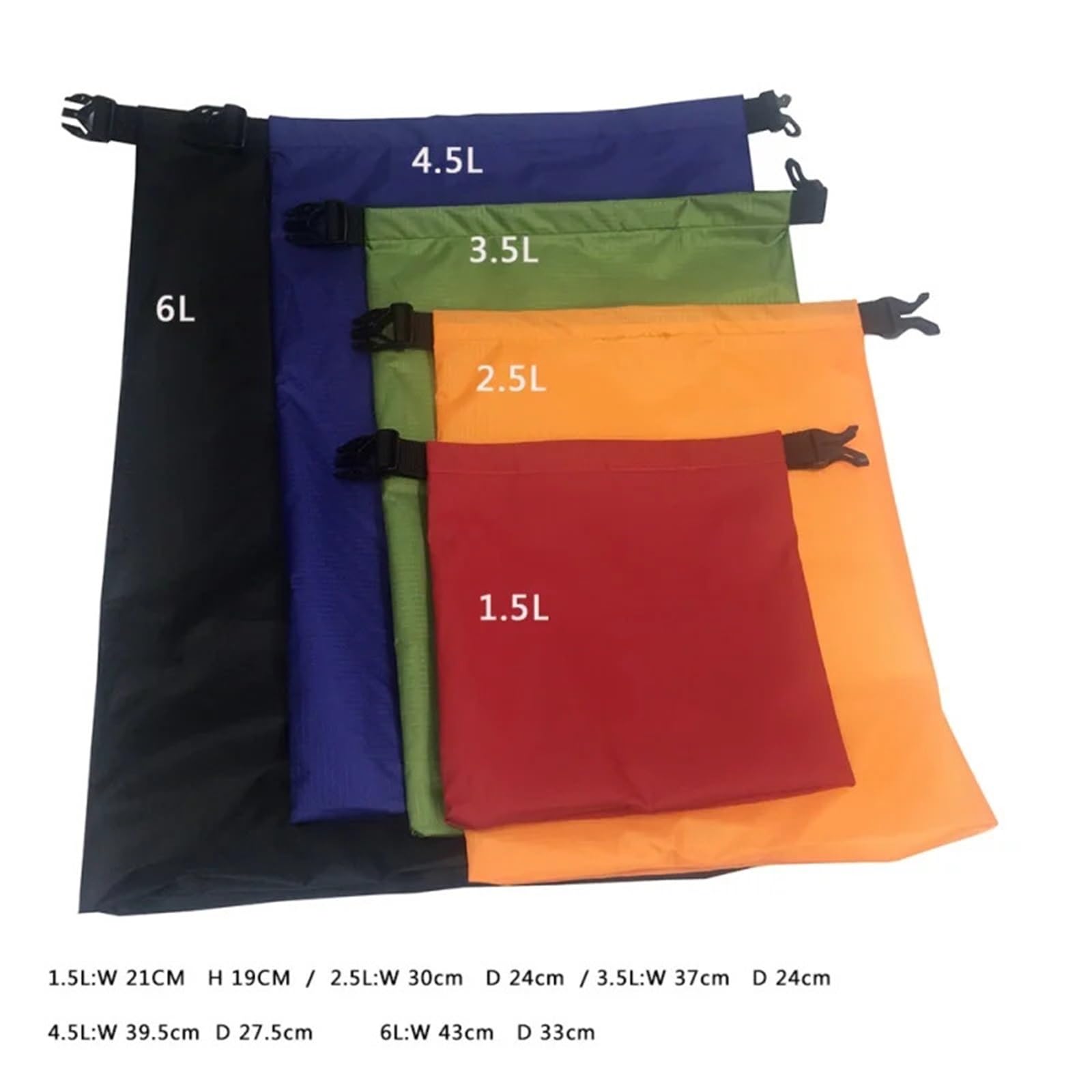 Sac Étanche Sac Sec de Natation étanche en Plein air, 5 pièces, Sac Rangement à Boucle Plage, Sacs Camping la dérive et plongée apnée avec Crochet Sangle réglable(Orange)
